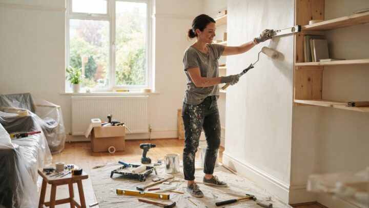 Billig renovering af hus hvor husejer selv maler væggen for at spare penge