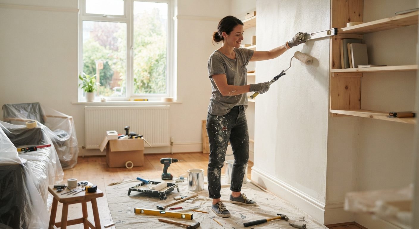 Billig renovering af hus hvor husejer selv maler væggen for at spare penge