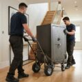 Flytning af pengeskab med sækkevogn i en moderne bolig