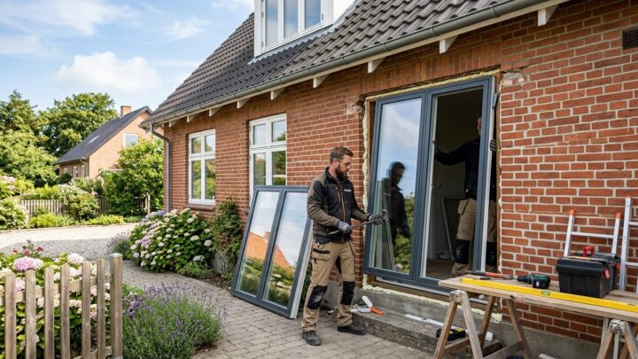 Nye isoleringsvinduer monteret i dansk hus for bedre energieffektivitet