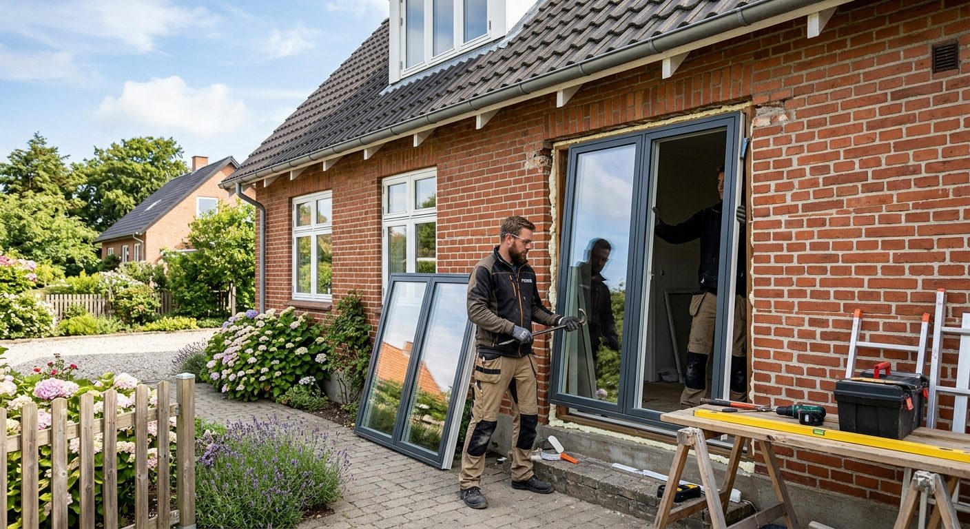 Nye isoleringsvinduer monteret i dansk hus for bedre energieffektivitet