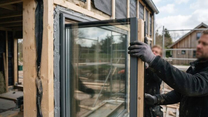 Nyt vindue med trelagsruder monteret i hus for bedre isolering