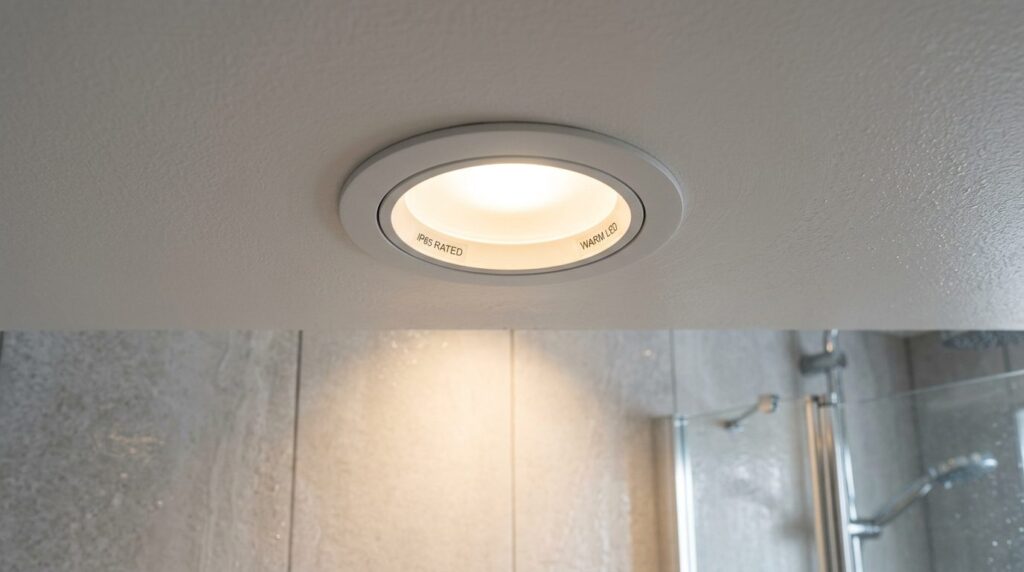 Close-up detail of a waterproof IP65 rated recessed spot lig