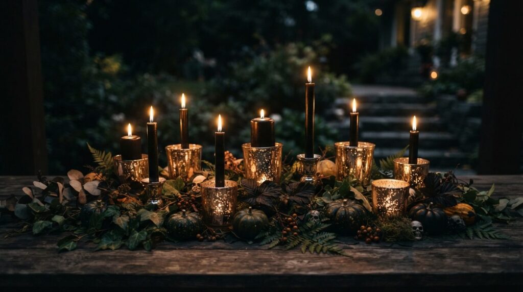 Close-up professional shot of an elegant outdoor Halloween d