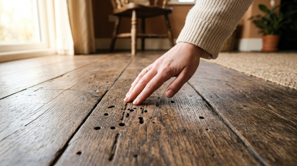 Realistic interior photograph of a homeowners hand touching