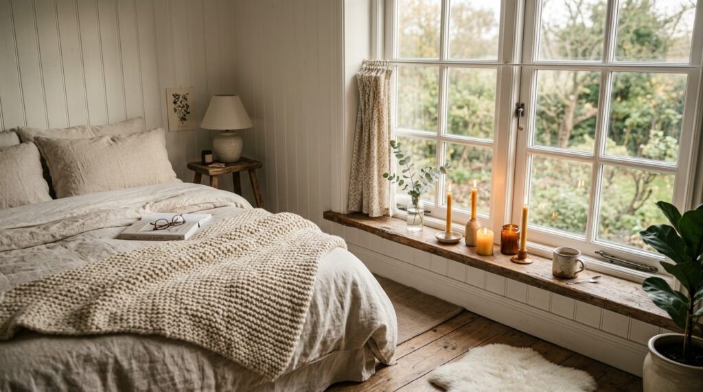 Forgotten corner bedroom transformed by white barn window, s