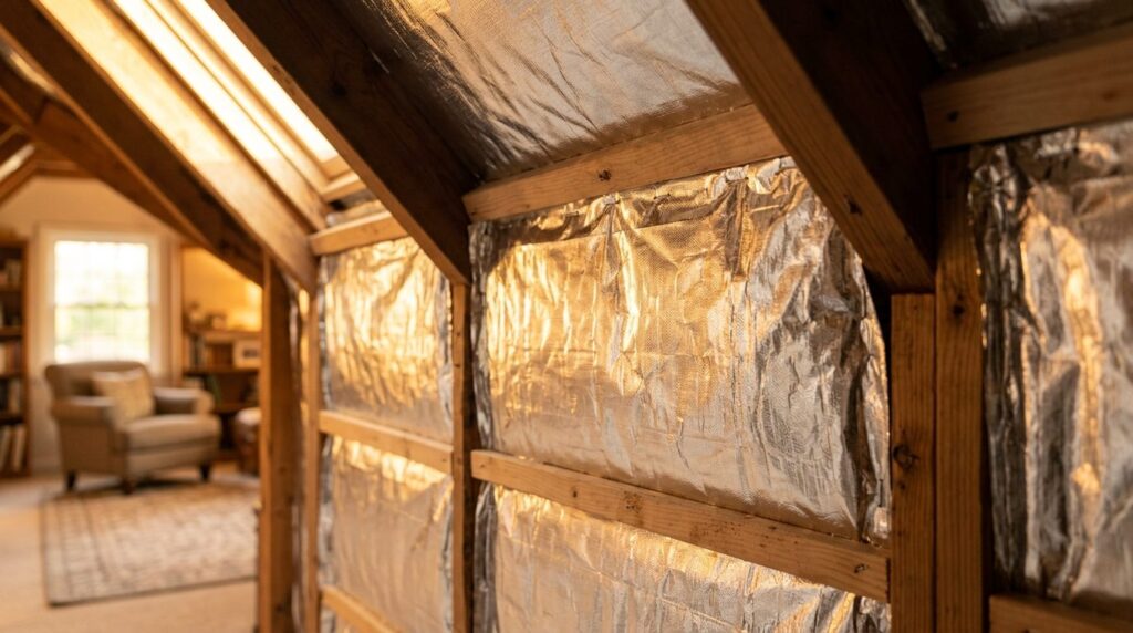 Close-up detail shot of reflective insulation material insta