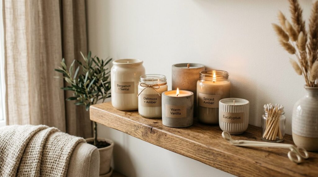 Beautifully arranged collection of handmade scented candles 