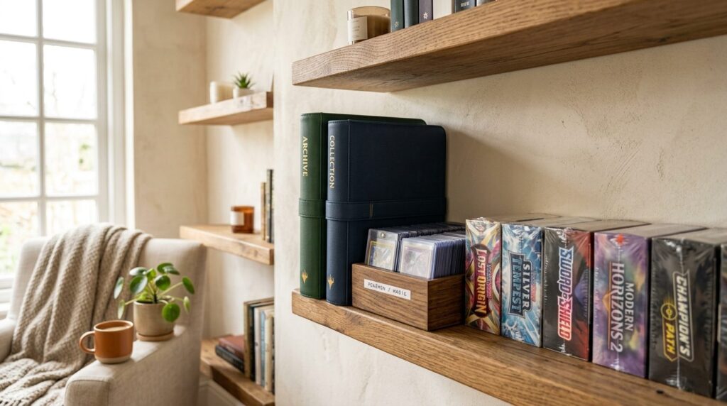 Close-up detail shot of premium trading card storage system 