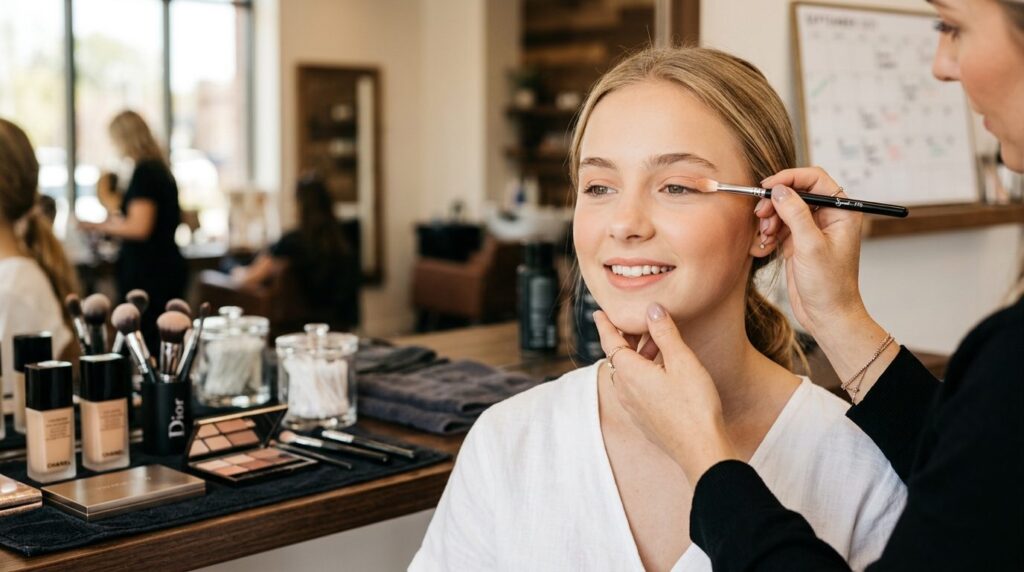 Close-up professional photorealistic image of a makeup artis