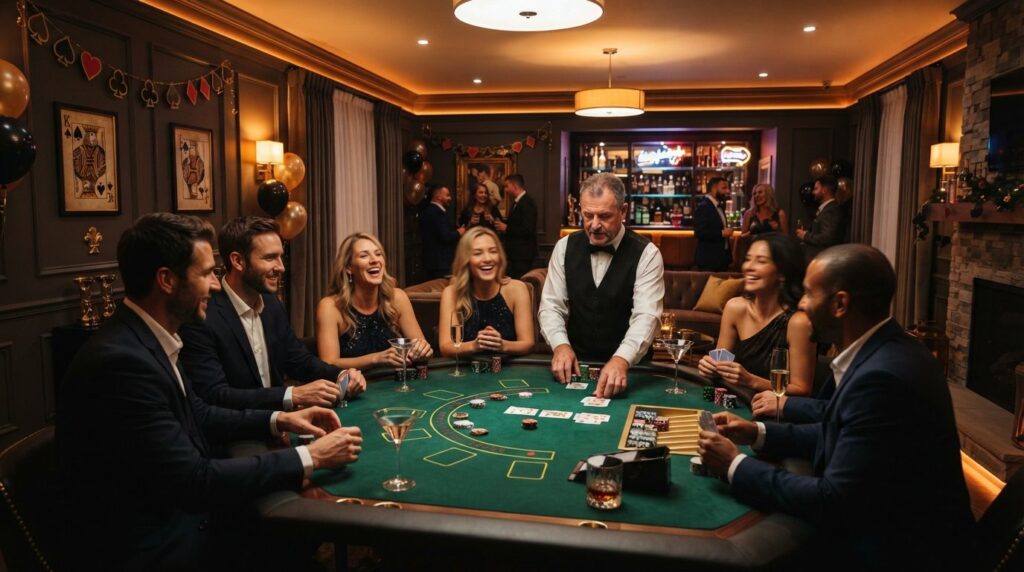Sophisticated home entertainment room decorated for casino-t