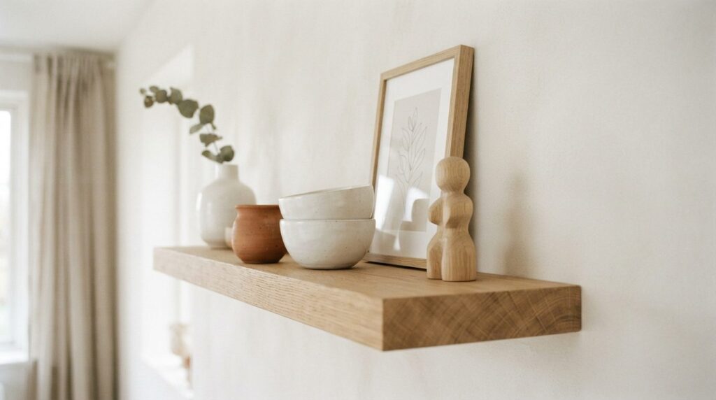 Close-up professional stock photo of a styled shelf corner f
