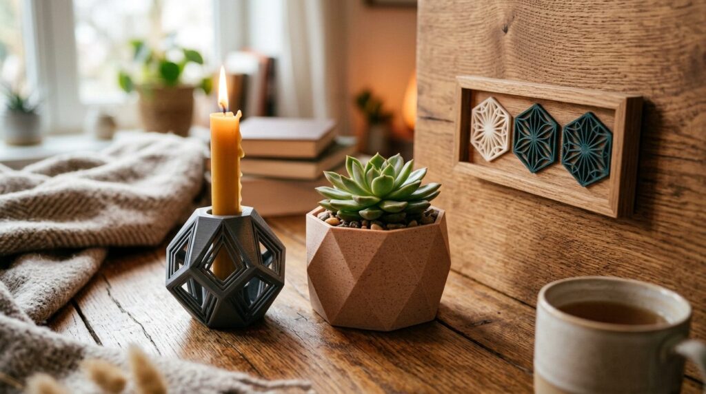 Close-up detail shot of beautiful handmade 3D-printed home d