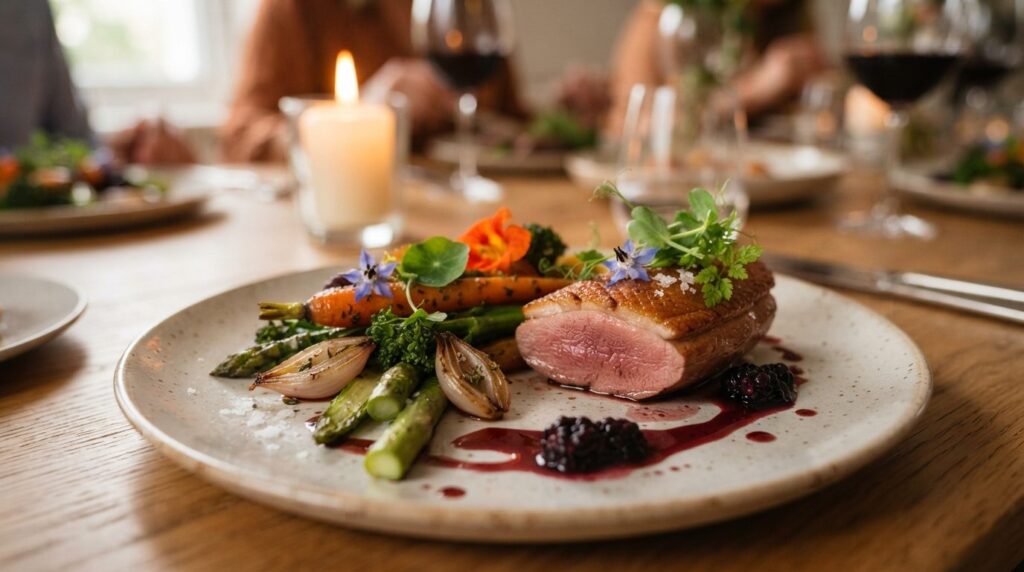 Close-up professional food photography of a beautifully comp