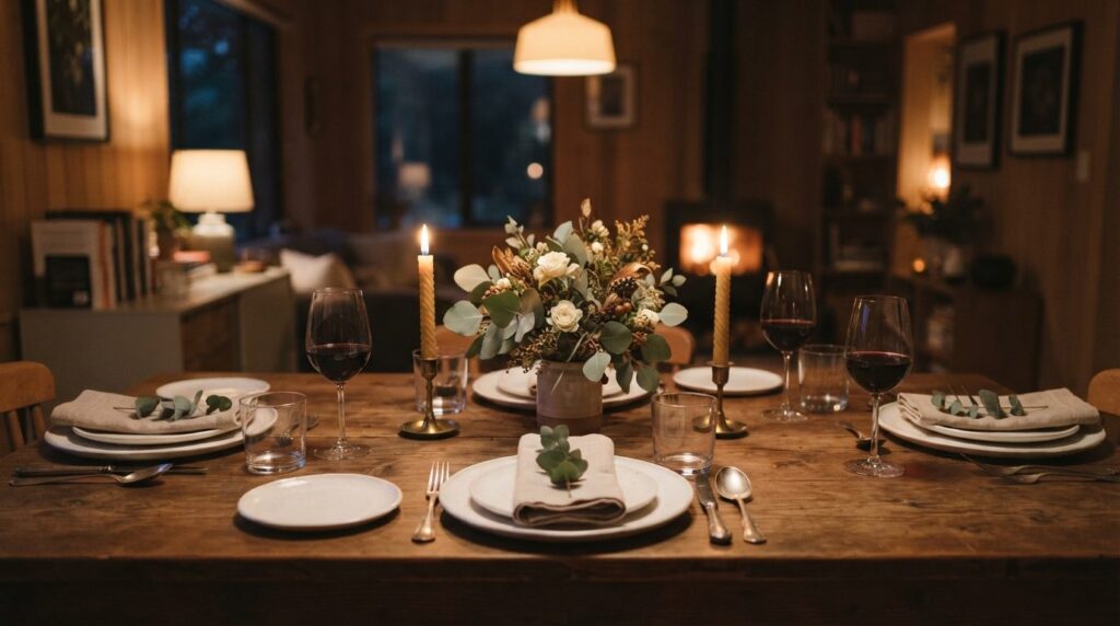 Professional interior photography of an intimate dinner tabl